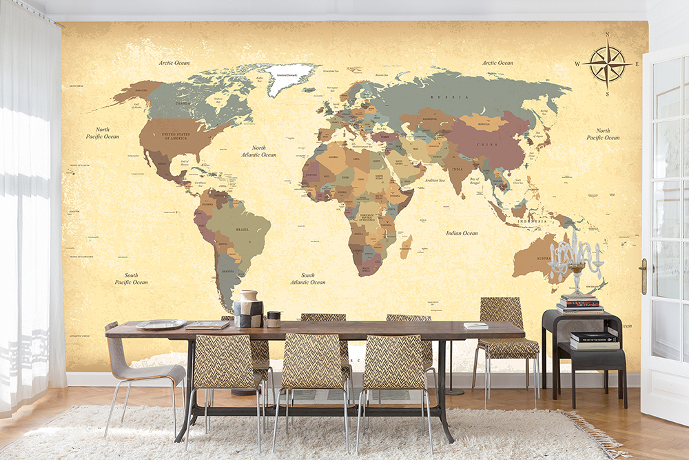 Decorate your Office Wall and Meeting Room with World Map Wallpaper
